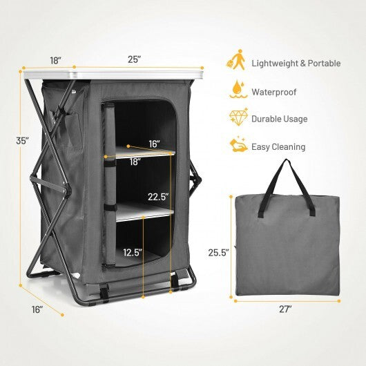 Folding Camping Storage Cabinet with 3 Shelves and Carry Bag-M - Color: Gray