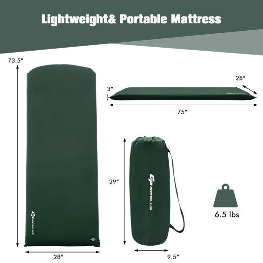 Self-inflating Lightweight Folding Foam Sleeping Cot with Storage bag-Green - Color: Green