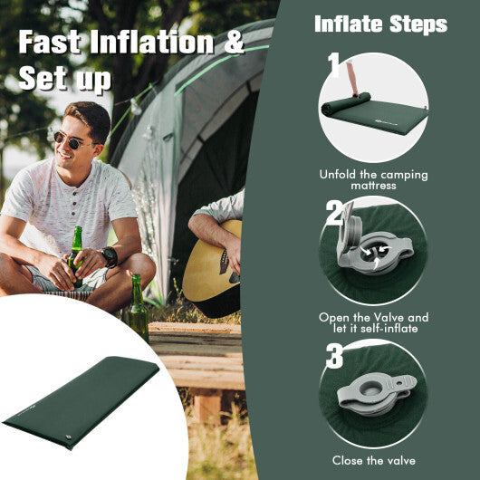 Self-inflating Lightweight Folding Foam Sleeping Cot with Storage bag-Green - Color: Green