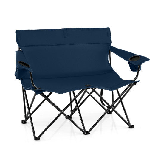 Double Camping Chair 2-Person Outdoor Folding Loveseat with Cup Holders