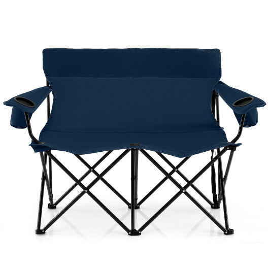 Double Camping Chair 2-Person Outdoor Folding Loveseat with Cup Holders