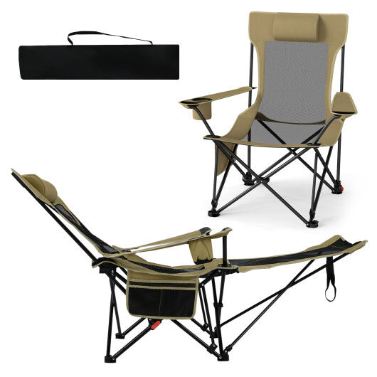 Reclining Camping Chair with Removable Footrest and Adjustable Backrest-Green - Color: Green