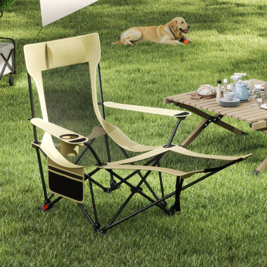 Reclining Camping Chair with Removable Footrest and Adjustable Backrest-Green - Color: Green