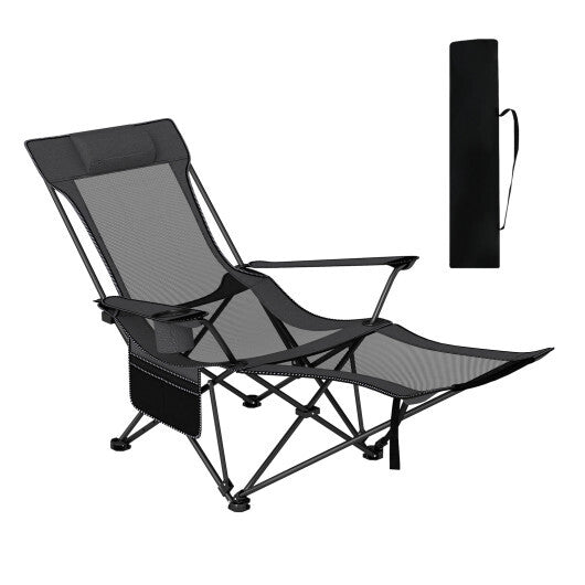Reclining Camping Chair with Removable Footrest and Adjustable Backrest-Gray - Color: Gray