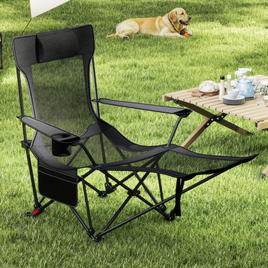 Reclining Camping Chair with Removable Footrest and Adjustable Backrest-Gray - Color: Gray