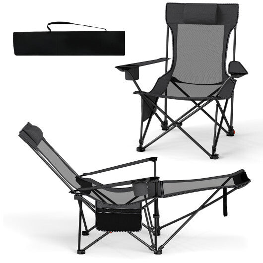 Reclining Camping Chair with Removable Footrest and Adjustable Backrest-Gray - Color: Gray