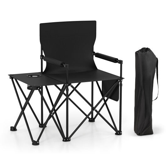 Oversized Camping Chair with Side Table and 2 Storage Pockets-Black - Color: Black
