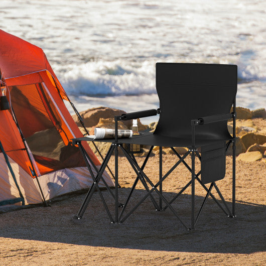 Oversized Camping Chair with Side Table and 2 Storage Pockets-Black - Color: Black