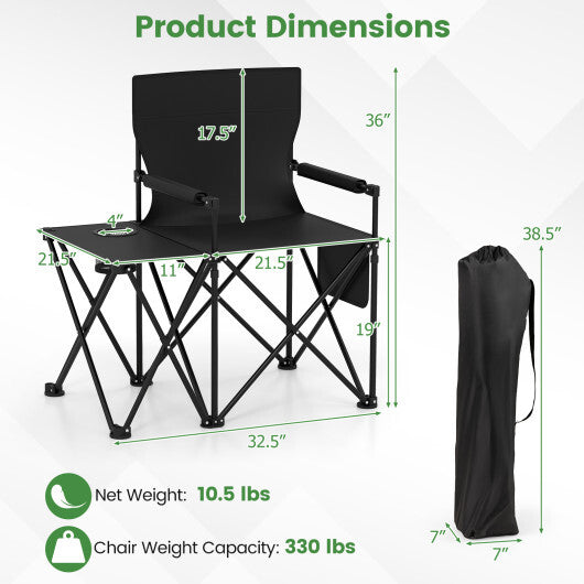Oversized Camping Chair with Side Table and 2 Storage Pockets-Black - Color: Black