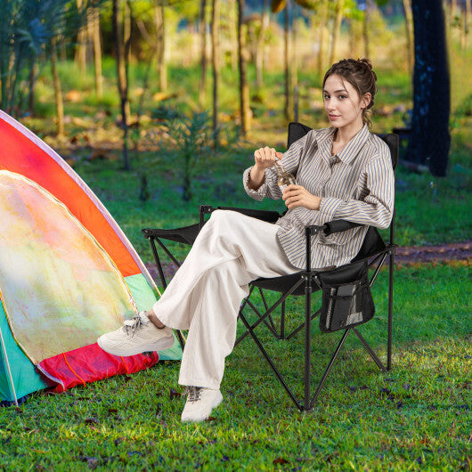 Oversized Camping Chair with Side Table and 2 Storage Pockets-Black - Color: Black