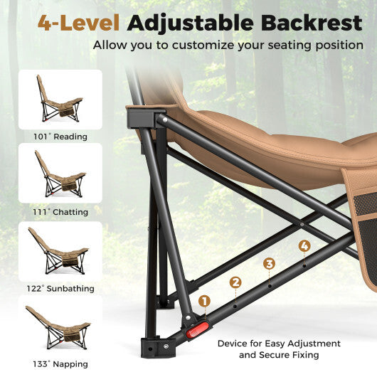 Folding Camping Chair for Adults with Adjustable Backrest and Carrying Bag-Khaki - Color: Khaki