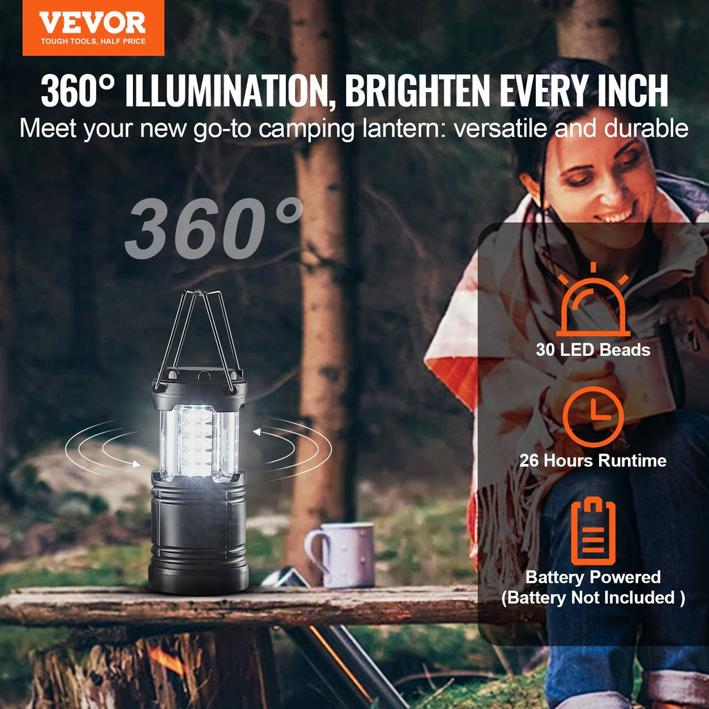 LED Camping Lanterns, 4 Pack, Magnetic Base, Battery Powered Lights