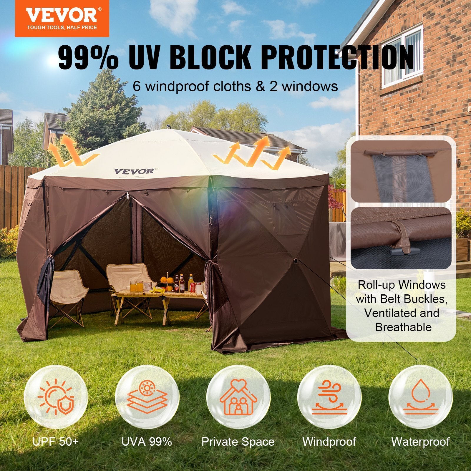Pop Up Gazebo Tent, Pop-Up Screen Tent 6 Sided Canopy Sun Shelter with 6 Removable Privacy Wind Cloths & Mesh Windows, 11.5x11.5FT Quick Set Screen Tent with Mosquito Nettin